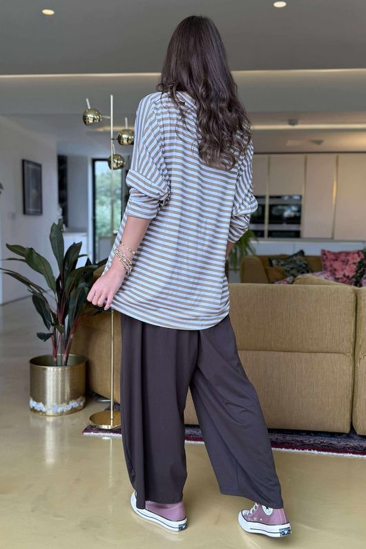 Made in Italy Perfect Breton V Long Sleeve Top Camel - **